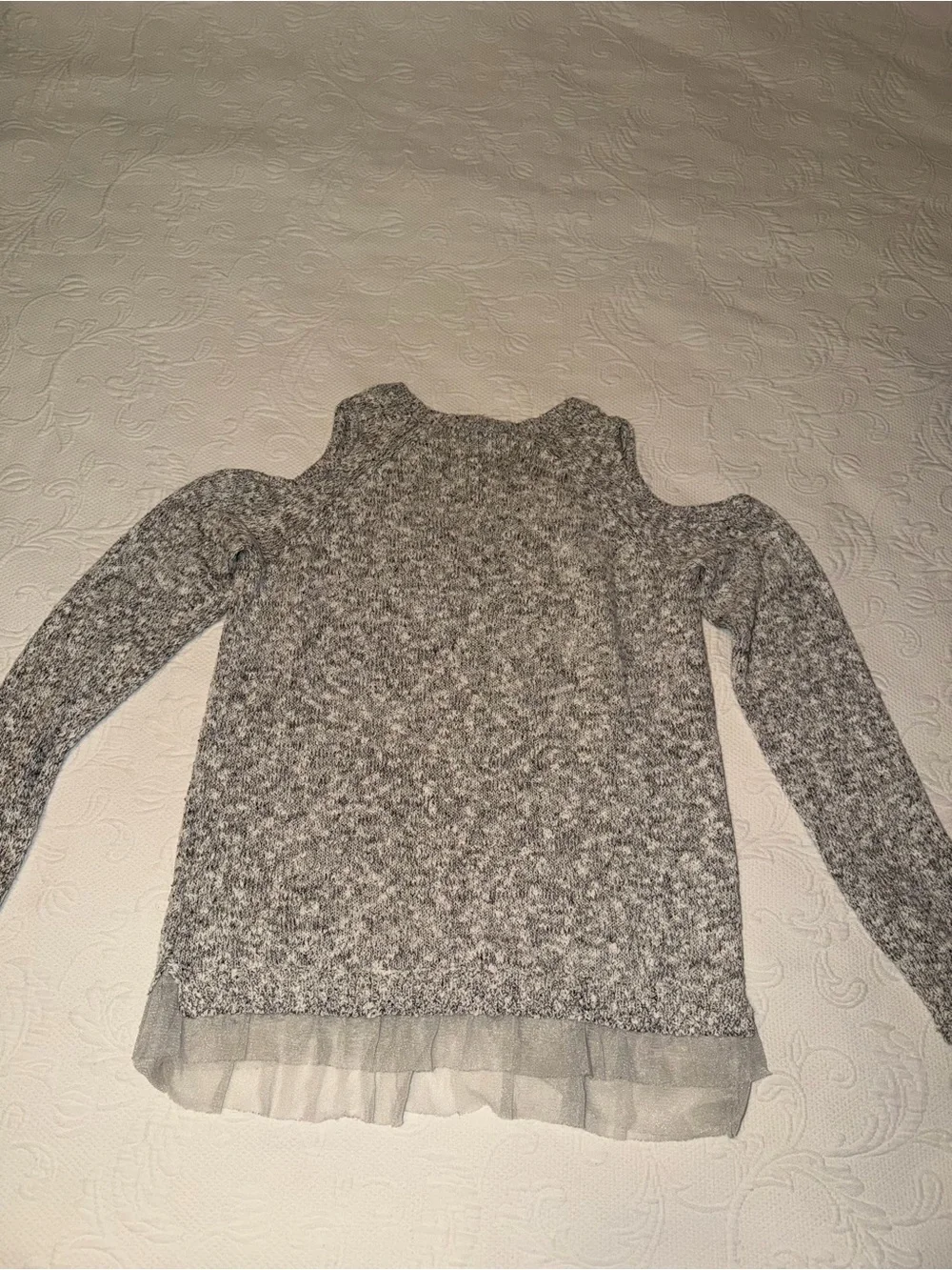 abercrombie kids Gray Marled Cold-Shoulder Sweater with Tulle Hem